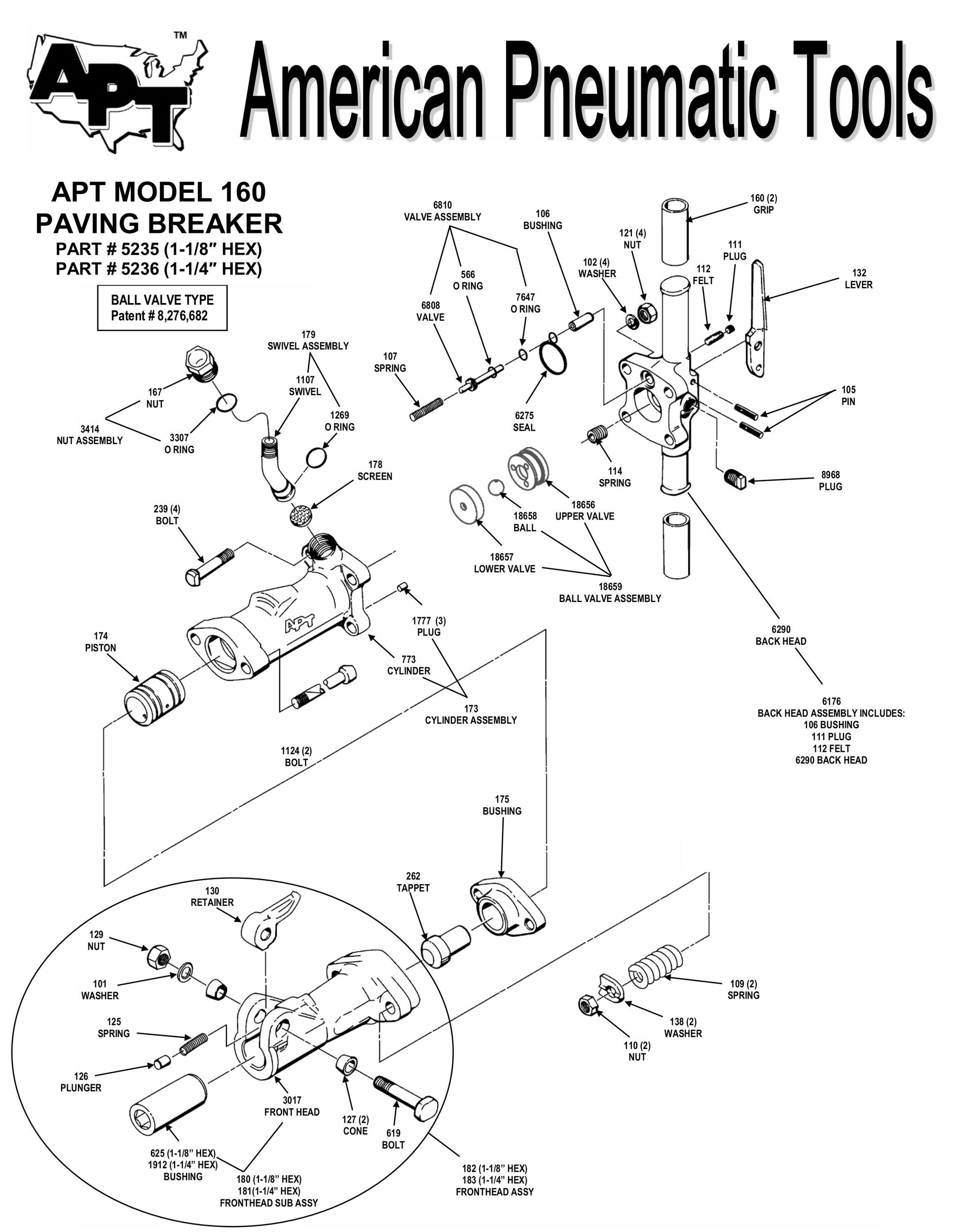 APT MODEL 160 A PAVING BREAKER PARTS