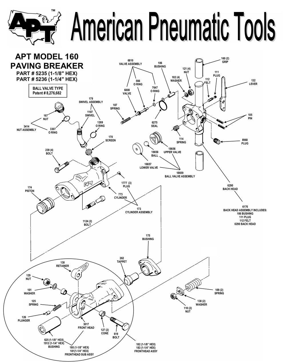 APT MODEL 160 A PAVING BREAKER PARTS