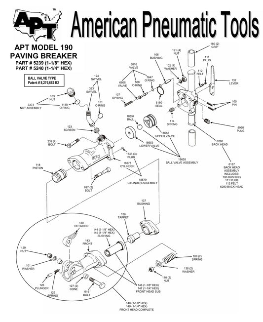 APT 190 A PAVING BREAKER PARTS