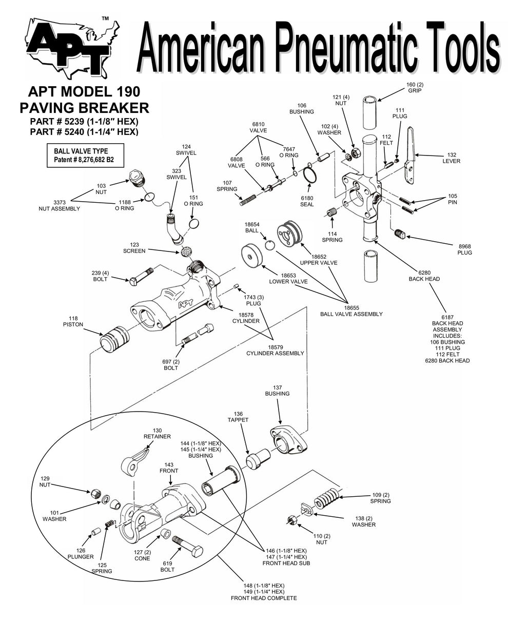 APT 190 A PAVING BREAKER PARTS