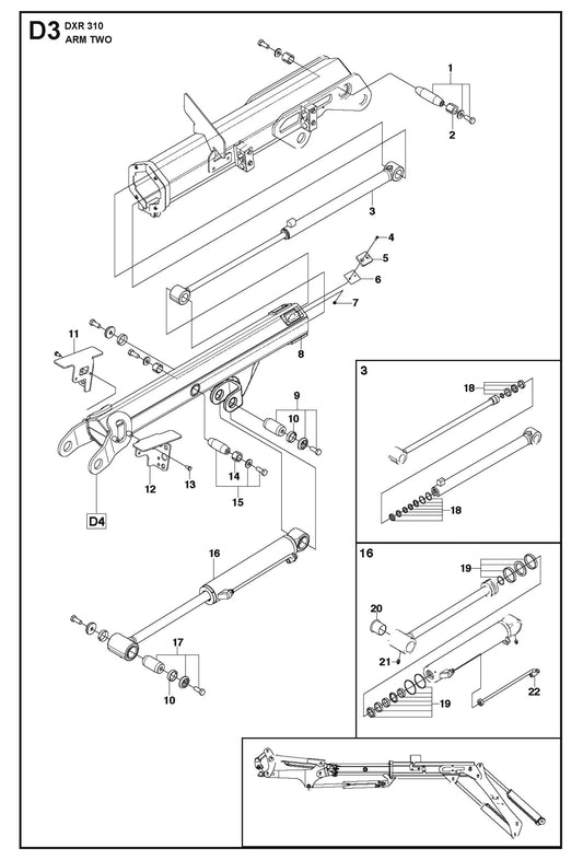 Arm Two fig 2 Parts for DXR 310 By Husqvarna