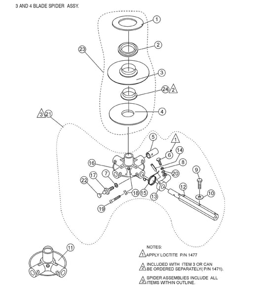 B-Series 3 and 4 Blade Spider Assembly. Parts by Multiquip Whiteman 