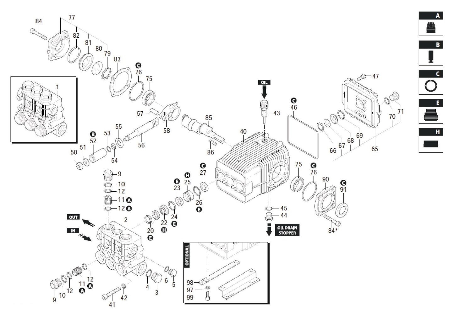 BE B4024HTBA Pressure Washer Pump Breakdown Assembly Parts by BE Power Equipment