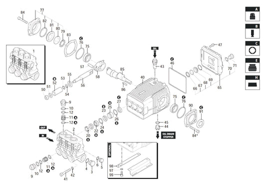 BE B4024HTBA Pressure Washer Pump Breakdown Assembly Parts by BE Power Equipment