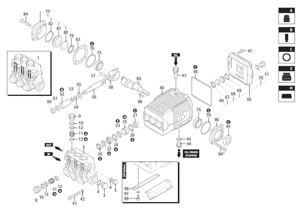 BE B4024HTBA Pressure Washer Pump Breakdown Assembly Parts by BE Power Equipment