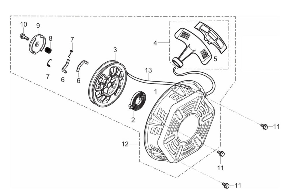 BE6500ER Generator Starter/Recoil Assembly Parts by BE Power Equipment
