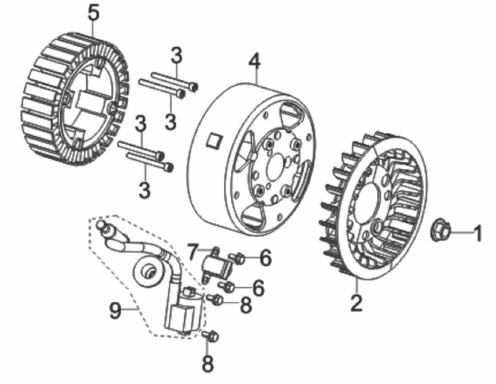 BE3500IP Inverter Generator Flywheel/Impeller/Starter Pulley/Ignition Coil Assembly Parts by BE Power Equipment