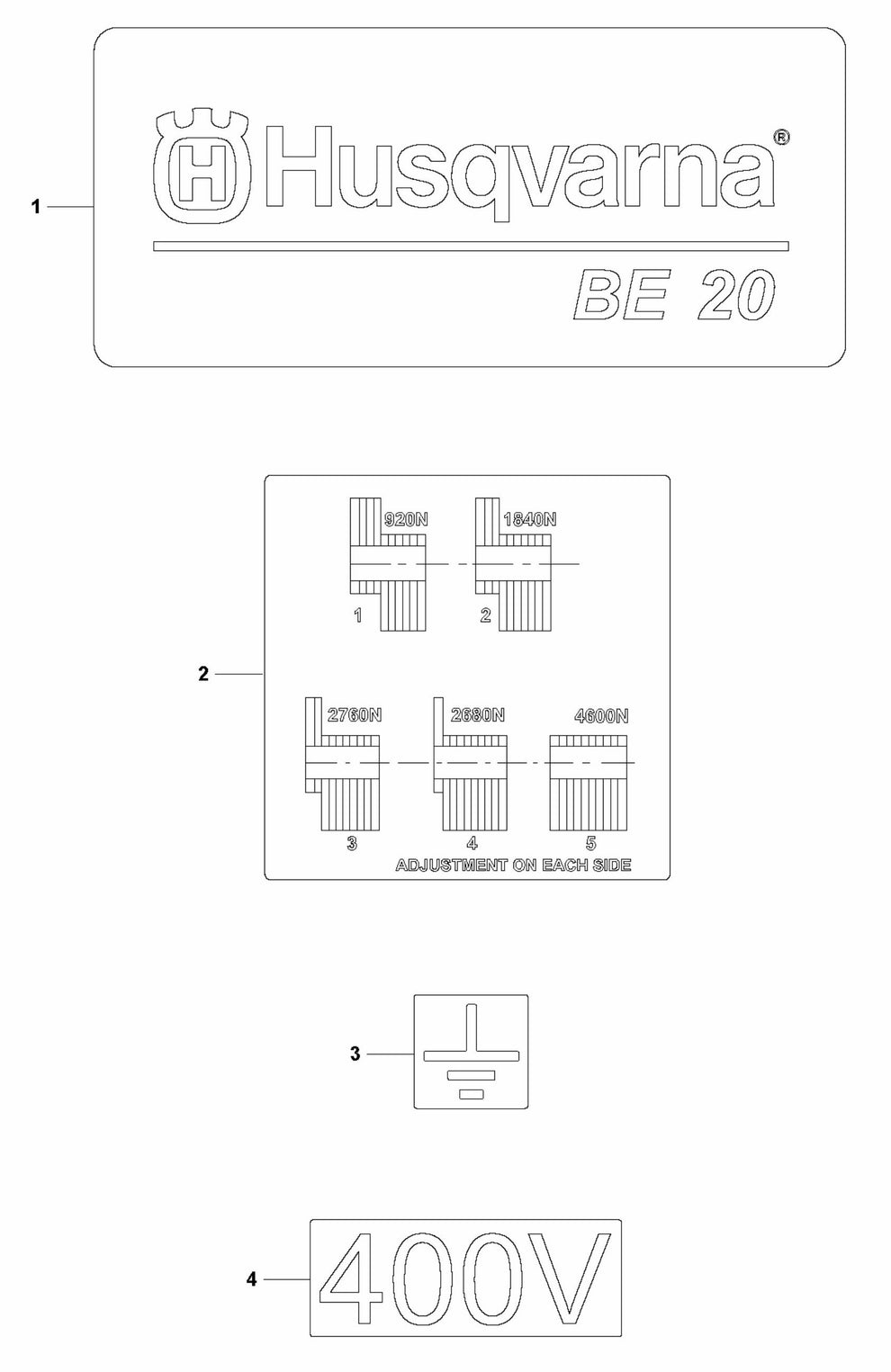 BE 20 Decals Assembly Parts for Concrete Screed Parts by Husqvarna
