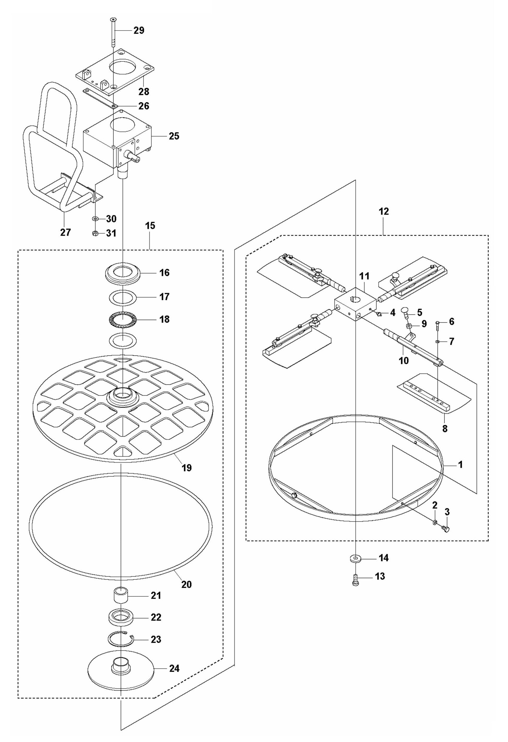 BG 245 E Blade Assembly and Protective Ring Assembly Parts