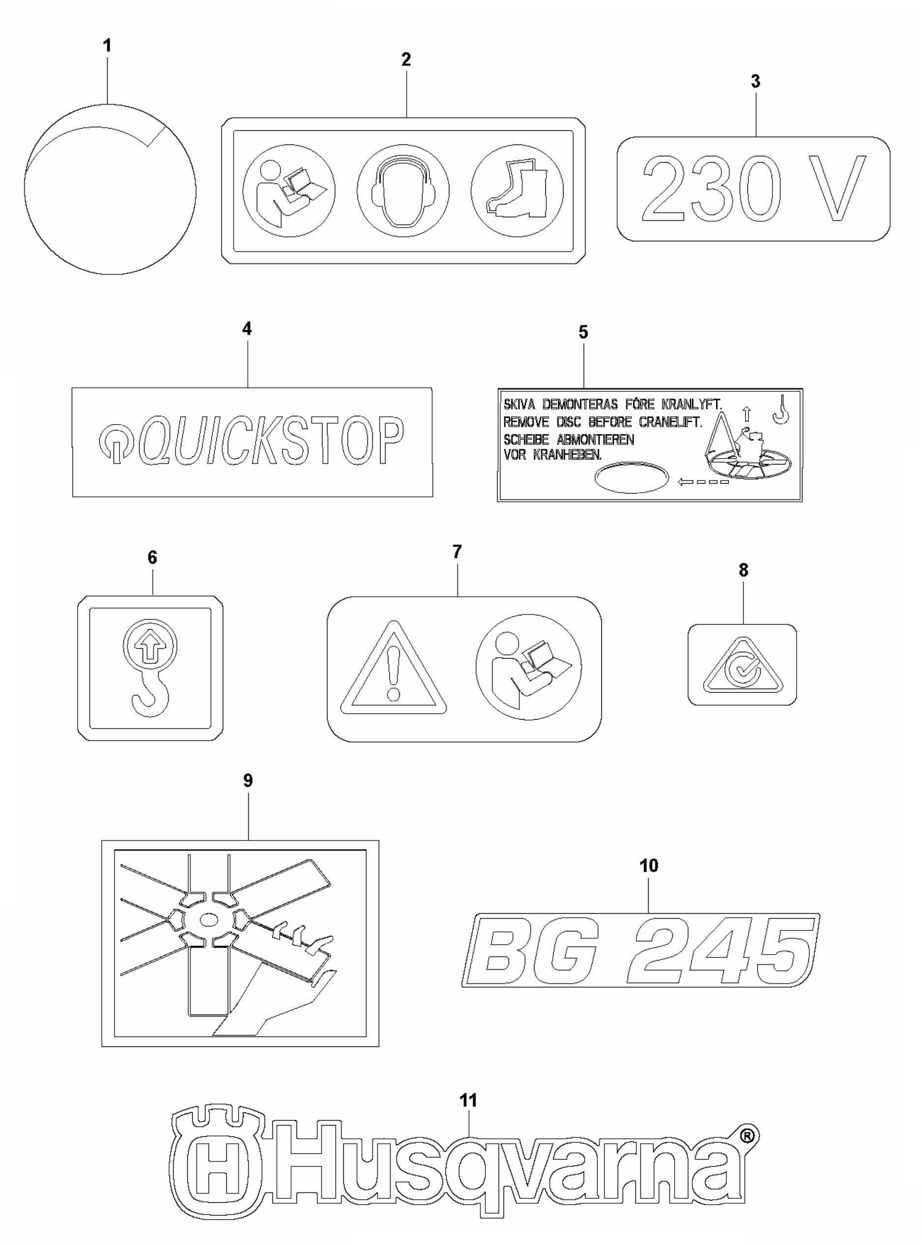 BG 245 E Decals Assembly Parts