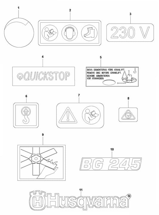 BG 245 E Decals Assembly Parts