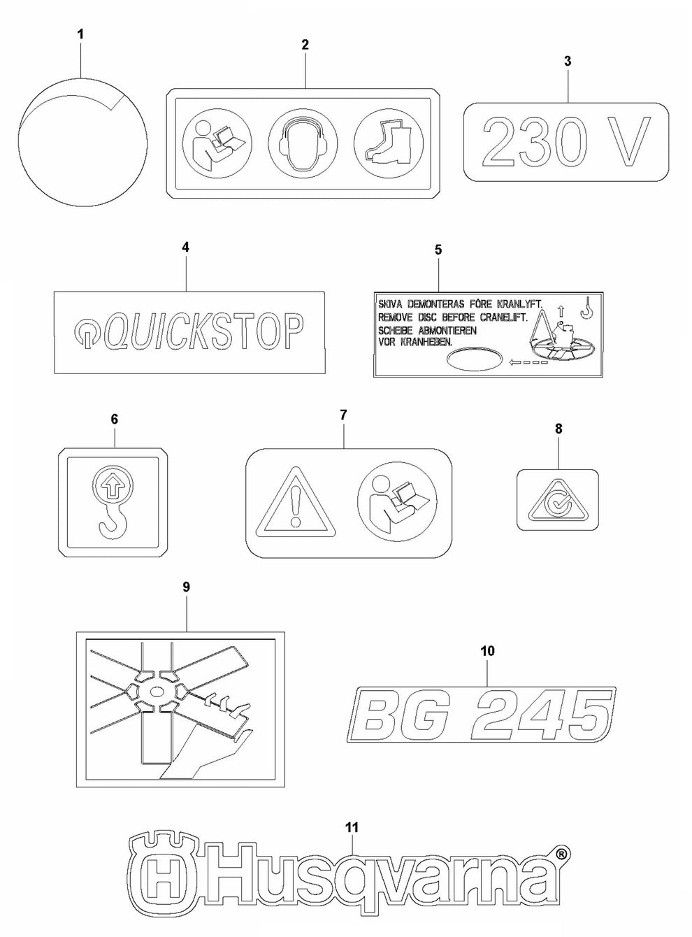 BG 245 E Decals Assembly Parts by Husqvarna