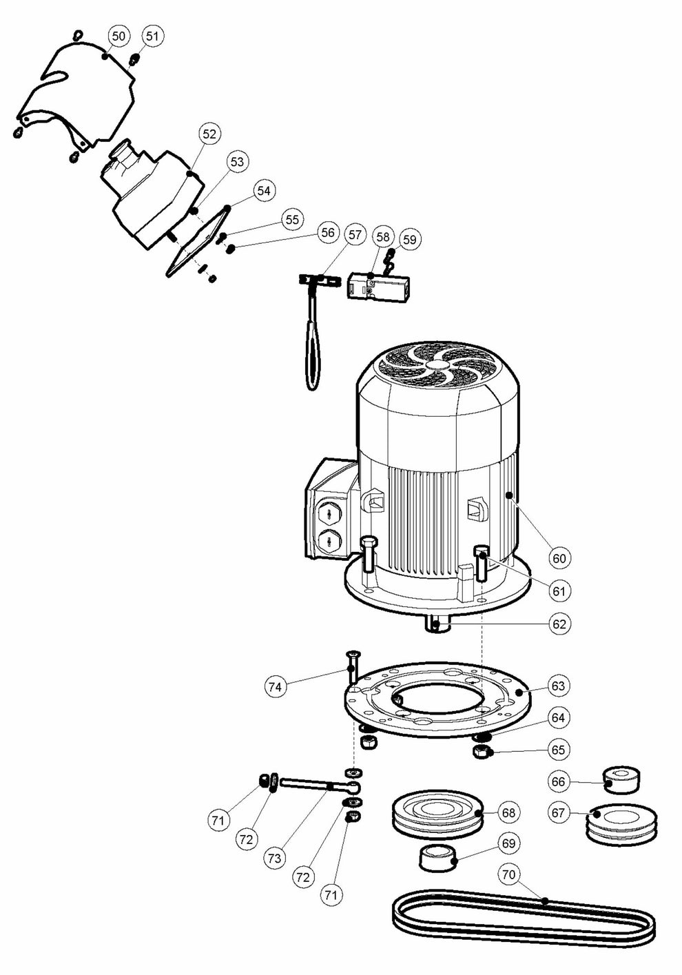 BG 250 P Controls Motor and Pulleys-EU Assembly Parts By Husqvarna