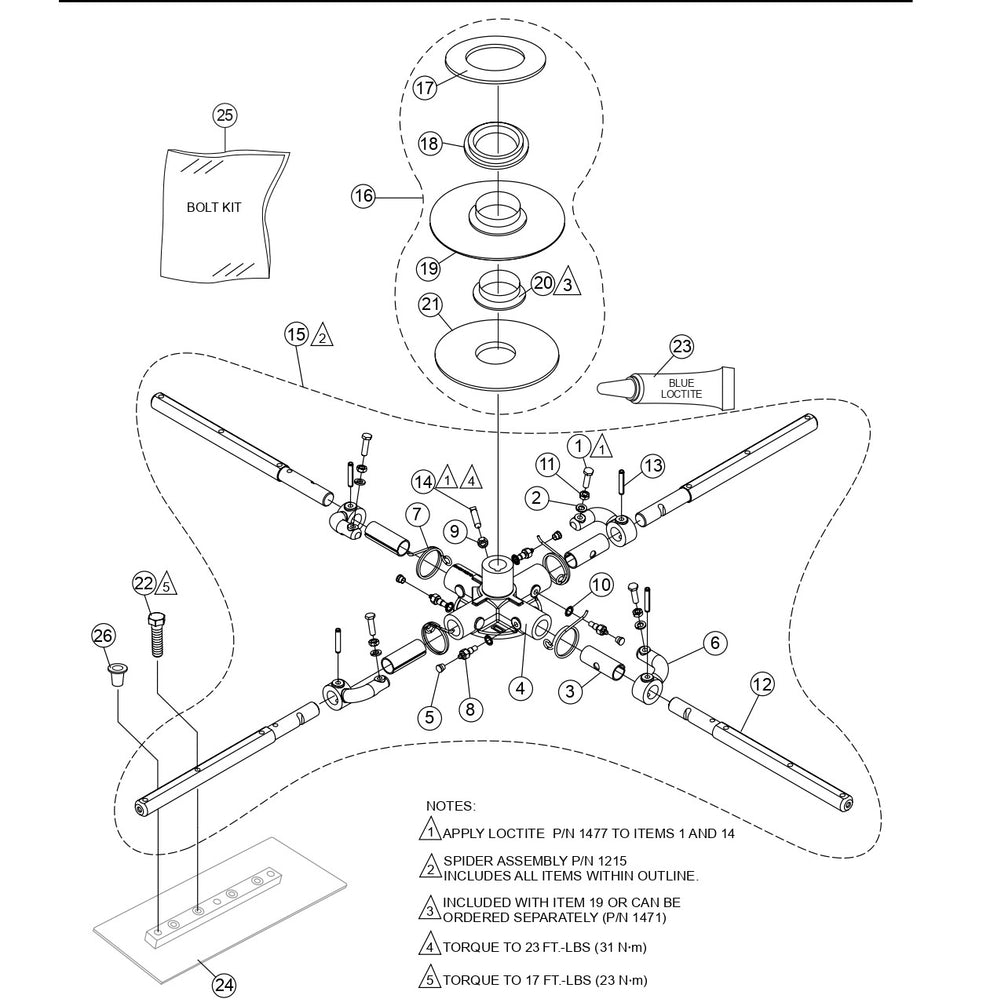 Spider Assembly Parts for BH90C Trowels by Multiquip Whiteman