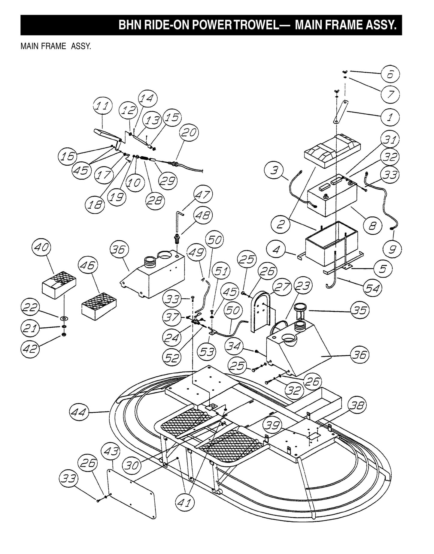 BHN Ride-on Power Trowel-Main Frame Assembly (Fig 1)