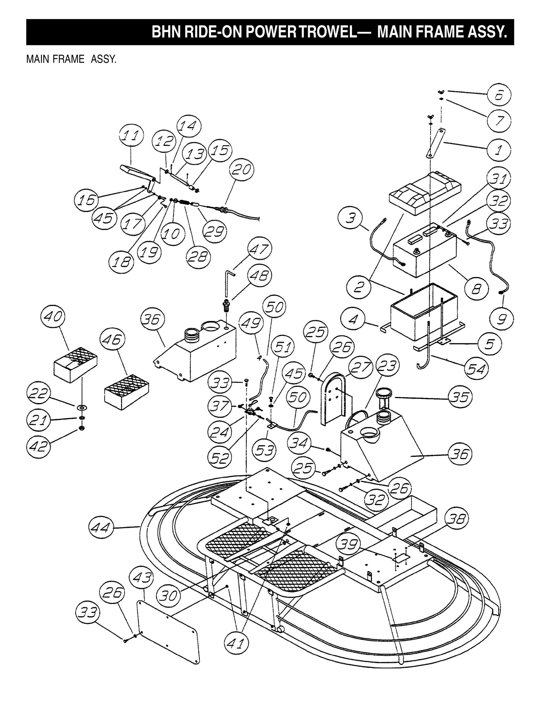 BHN Ride-on Power Trowel-Main Frame Assembly (Fig 1)