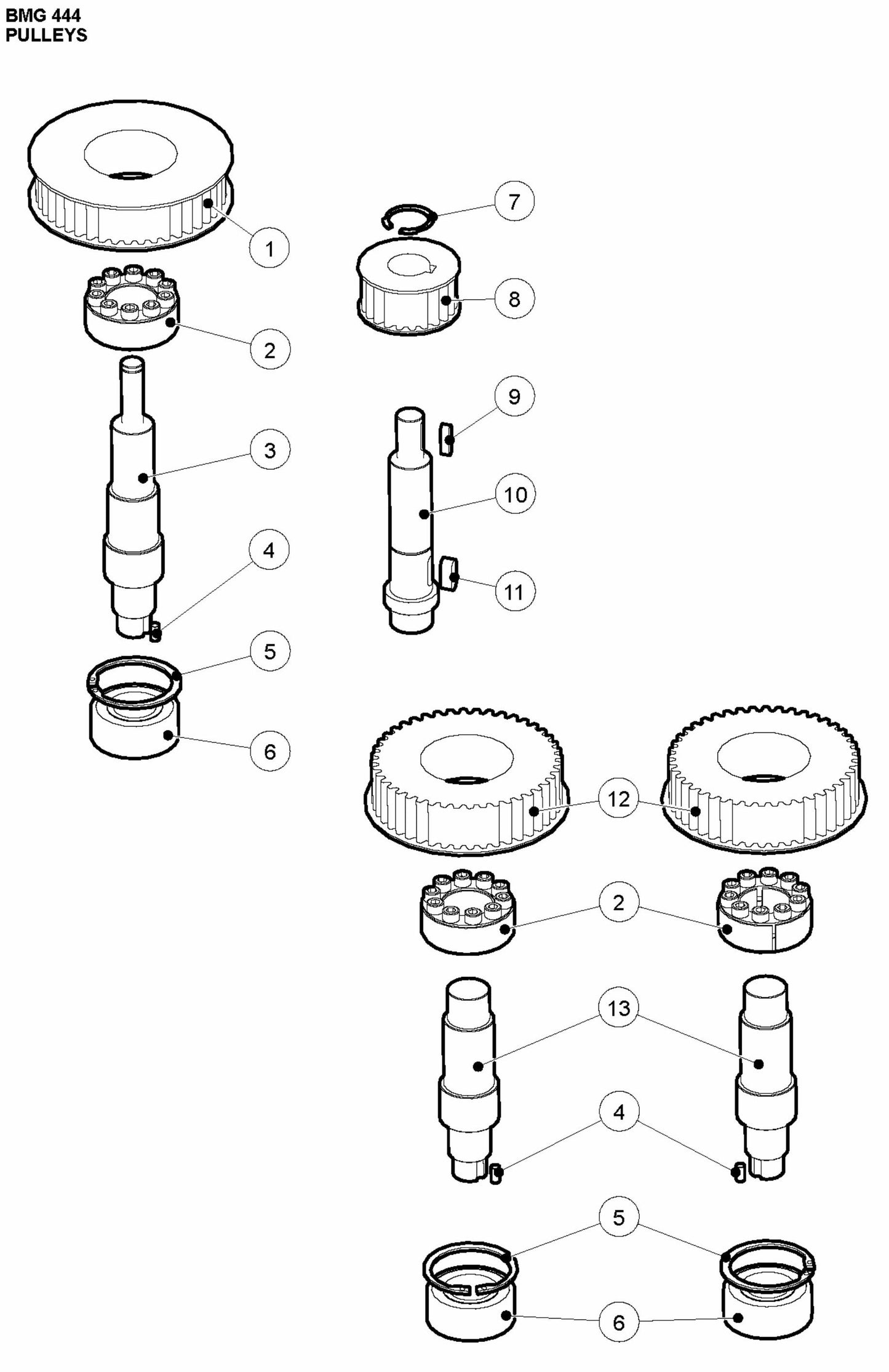 BMG 444 Pulley Assembly Parts