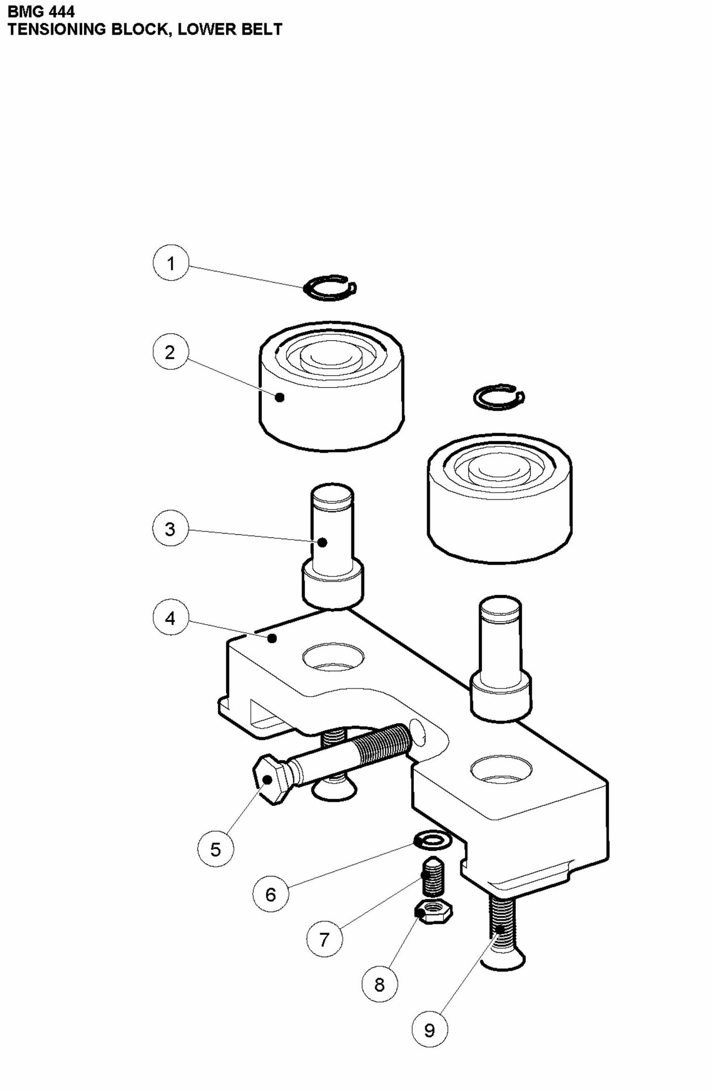 BMG 444 Tensioning Block, Lower Belt Assembly Parts