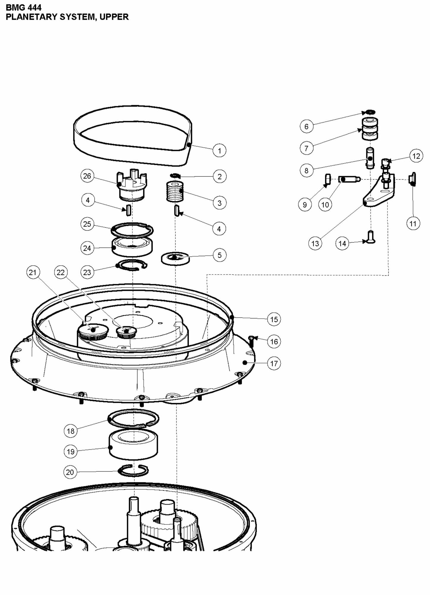 BMG 444 Planetary System, Upper Assembly Parts