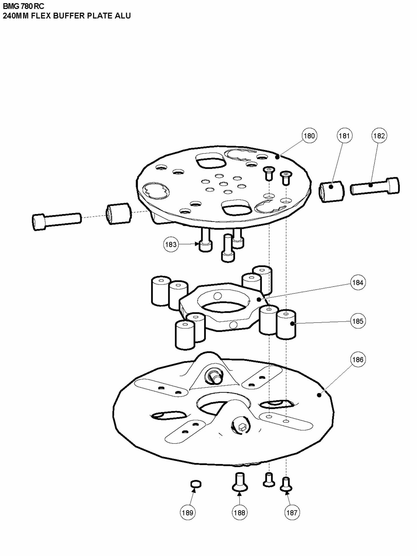 BMG 780 RC 240MM Flex Buffer Plate ALU Assembly Parts