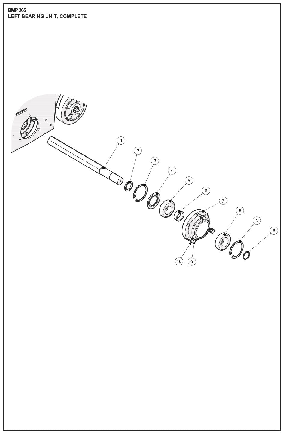  Left Bearing Unit, Complete Parts For BMP 265 By Husqvarna
