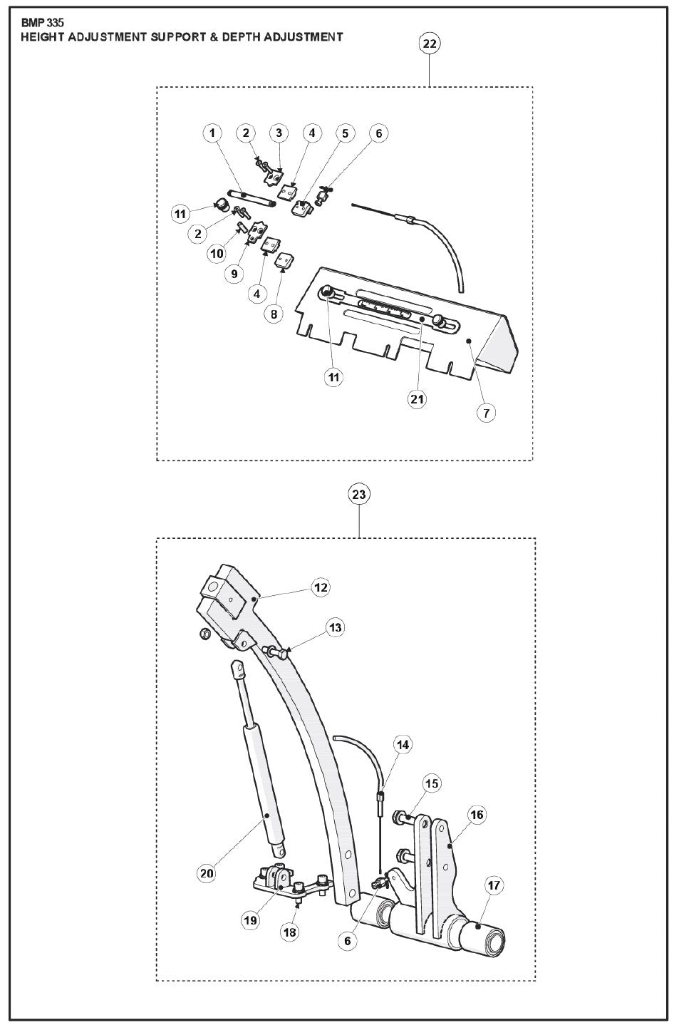 Height Adjustment Support And Depth Adjustment Parts For BMP 335 By Husqvarna