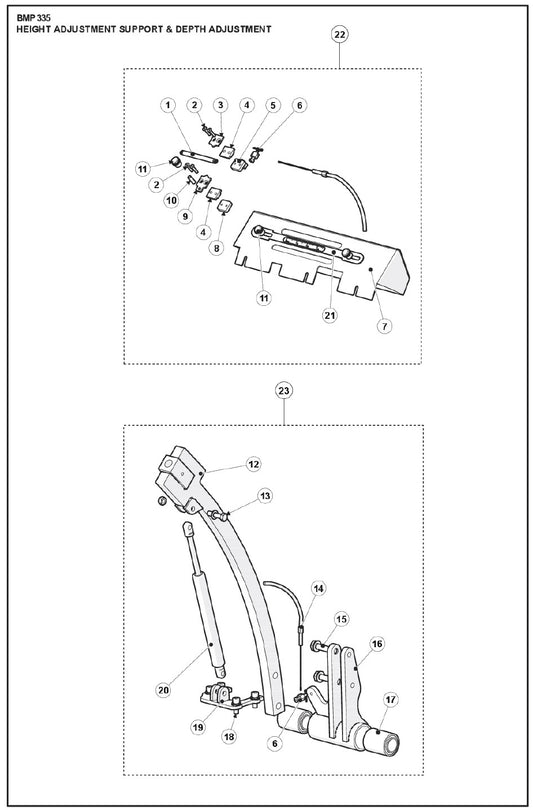 Height Adjustment Support And Depth Adjustment Parts For BMP 335 By Husqvarna