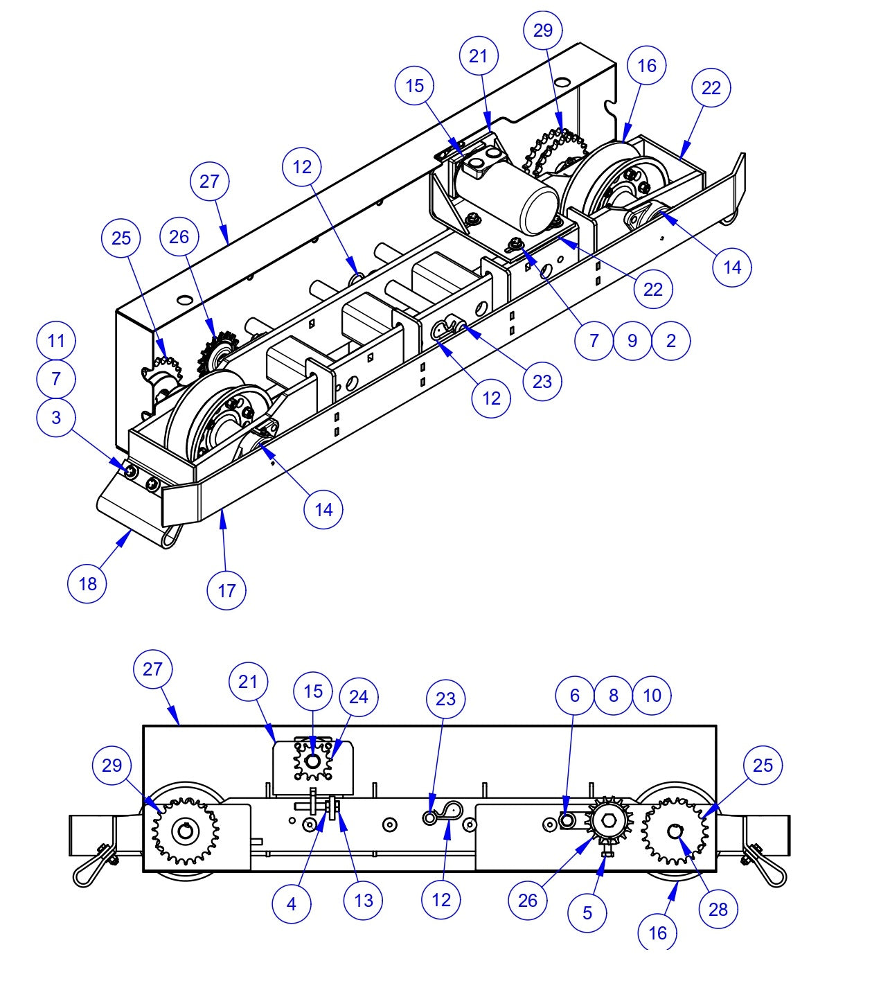 VLP2424 Bogie Assembly, 24&quot; Driver, RH (Flange) Parts by Allen Engineering