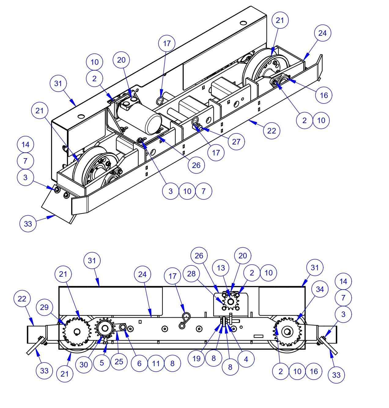 VLP2424 Bogie Assembly, 24&quot; Driver, LH (Flange) Parts by Allen Engineering
