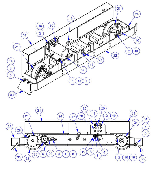 VLP2424 Bogie Assembly, 24&quot; Driver, LH (Flange) Parts by Allen Engineering