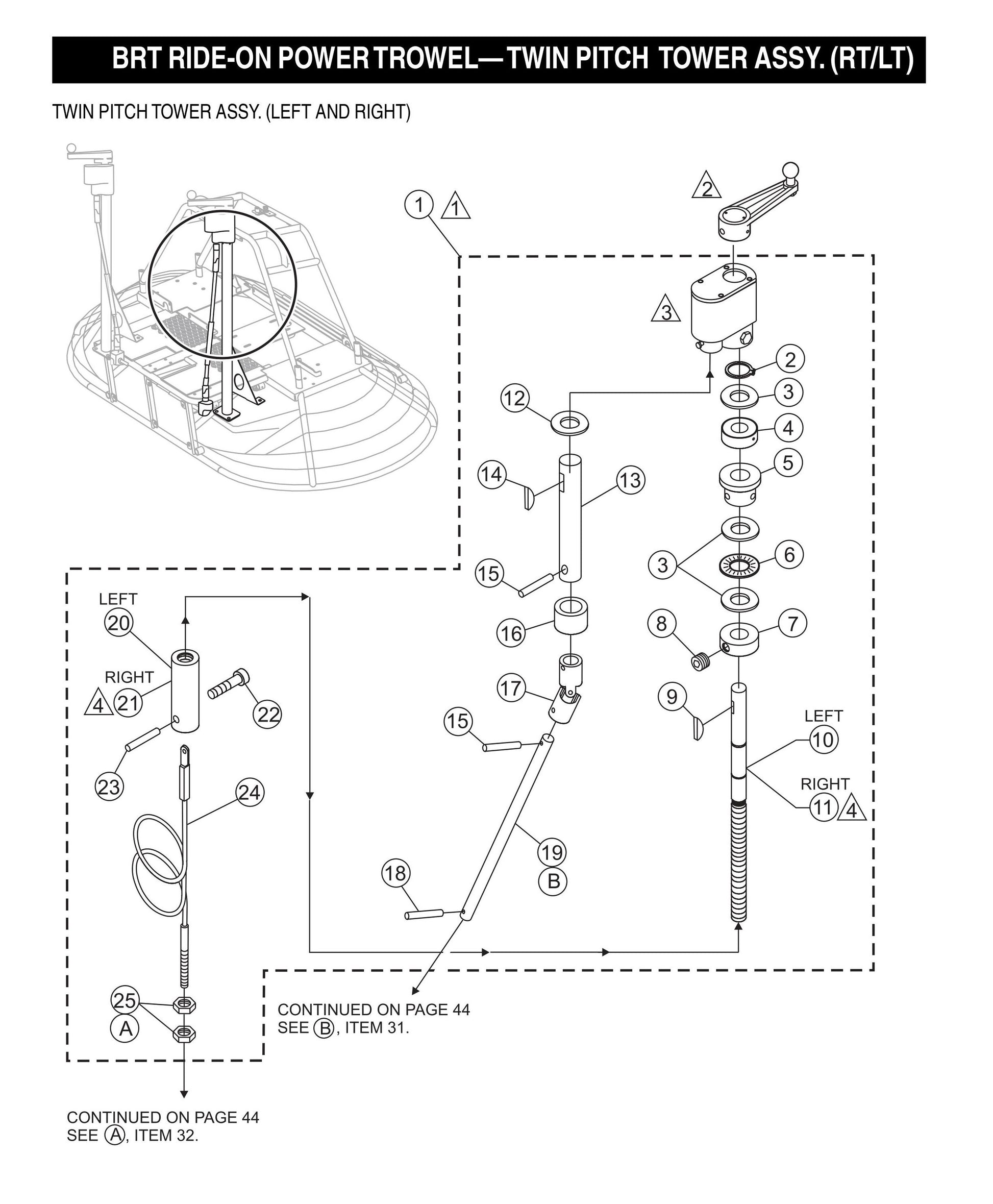 BRT Ride-On Power Trowel-Twin Pitch Tower Assembly (RT/LT)