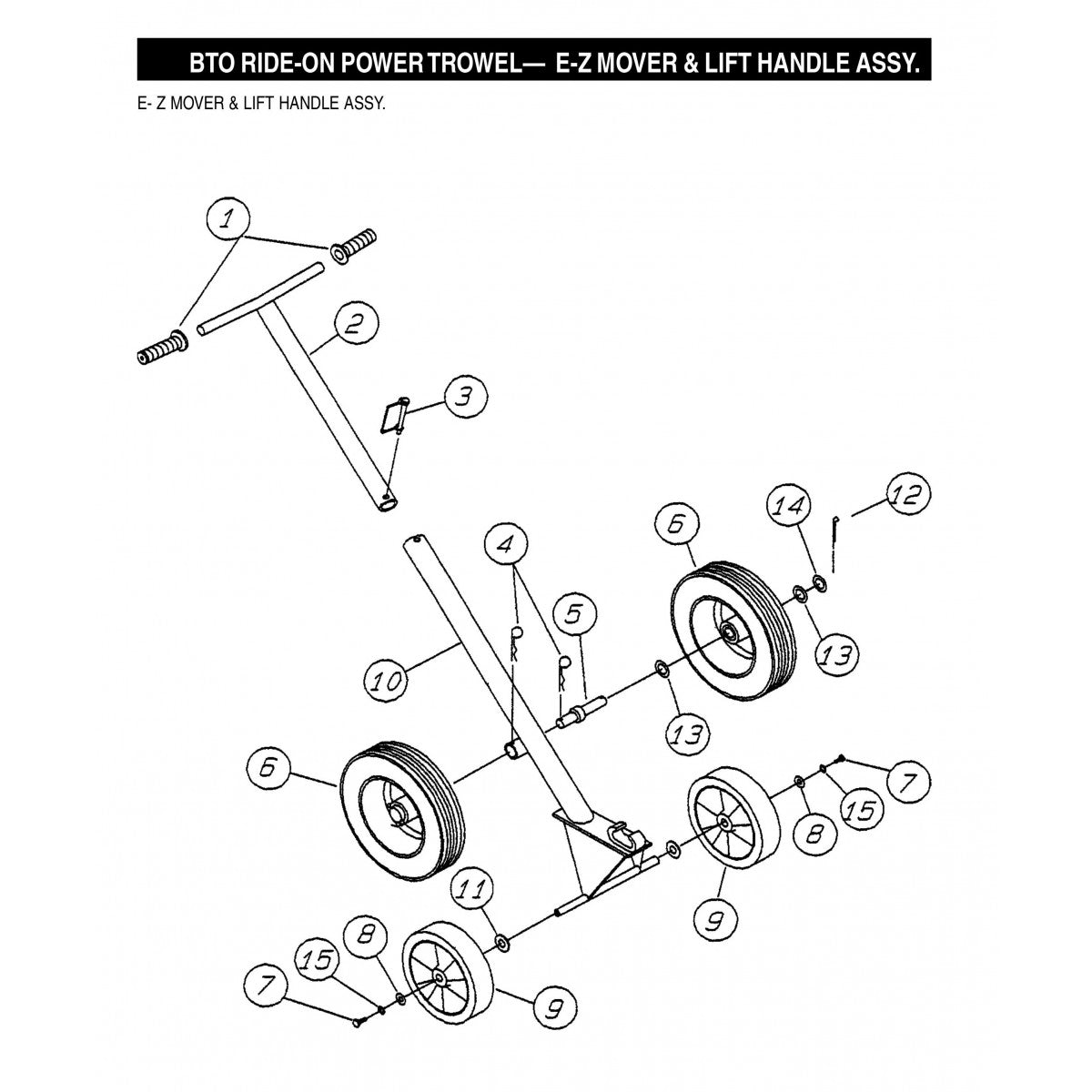 BTO Ride On Power Trowel E-Z Mover and Lift Handle Assembly Parts by Multiquip Whiteman