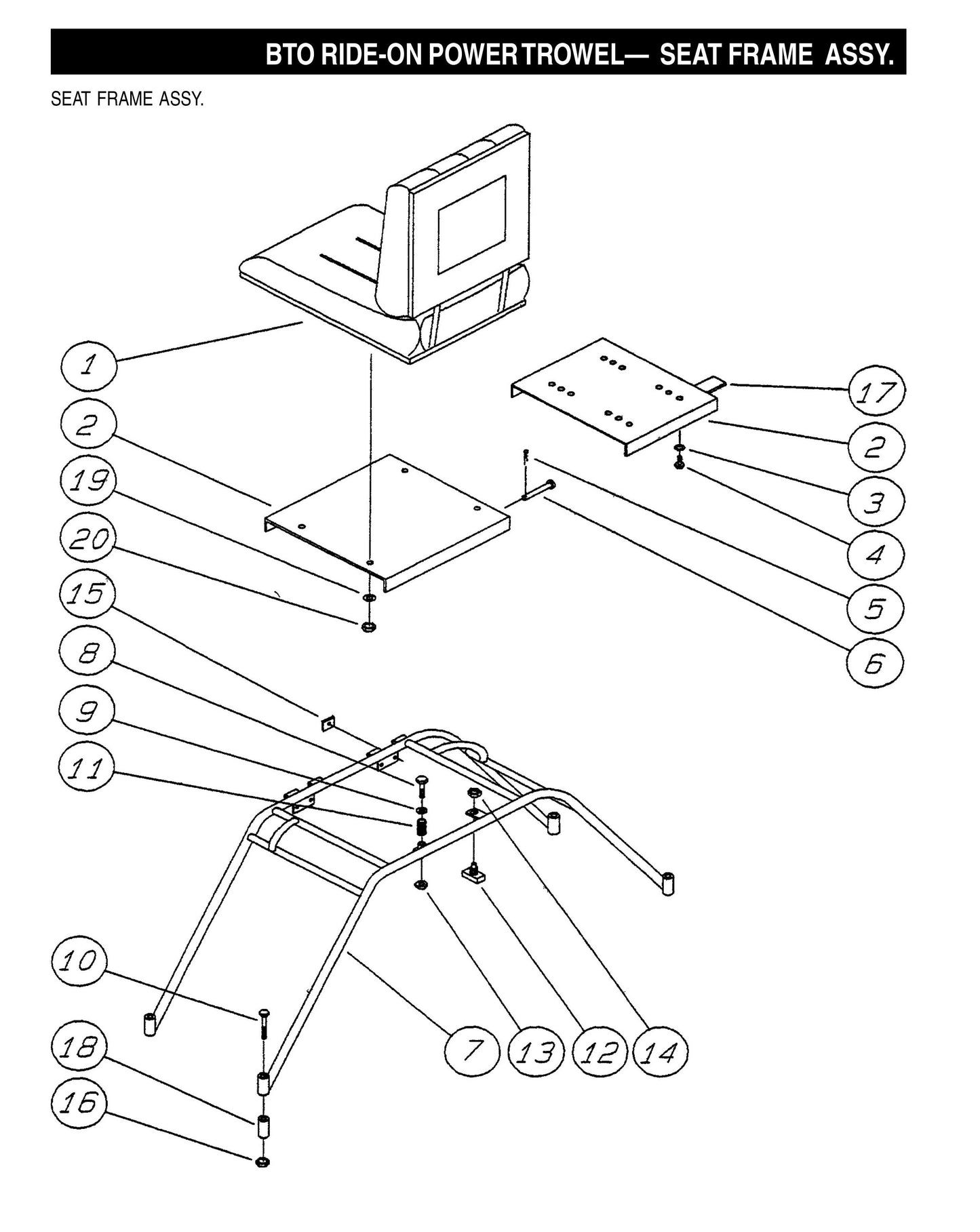 BTO Ride-On Power Trowel-Seat Frame Assembly