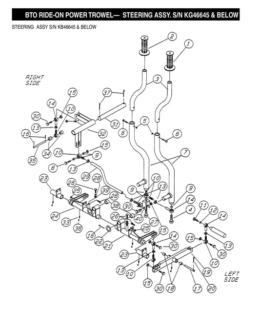 BTO Ride-On Power Trowel-Steering Assembly S/N KG46645 and Below