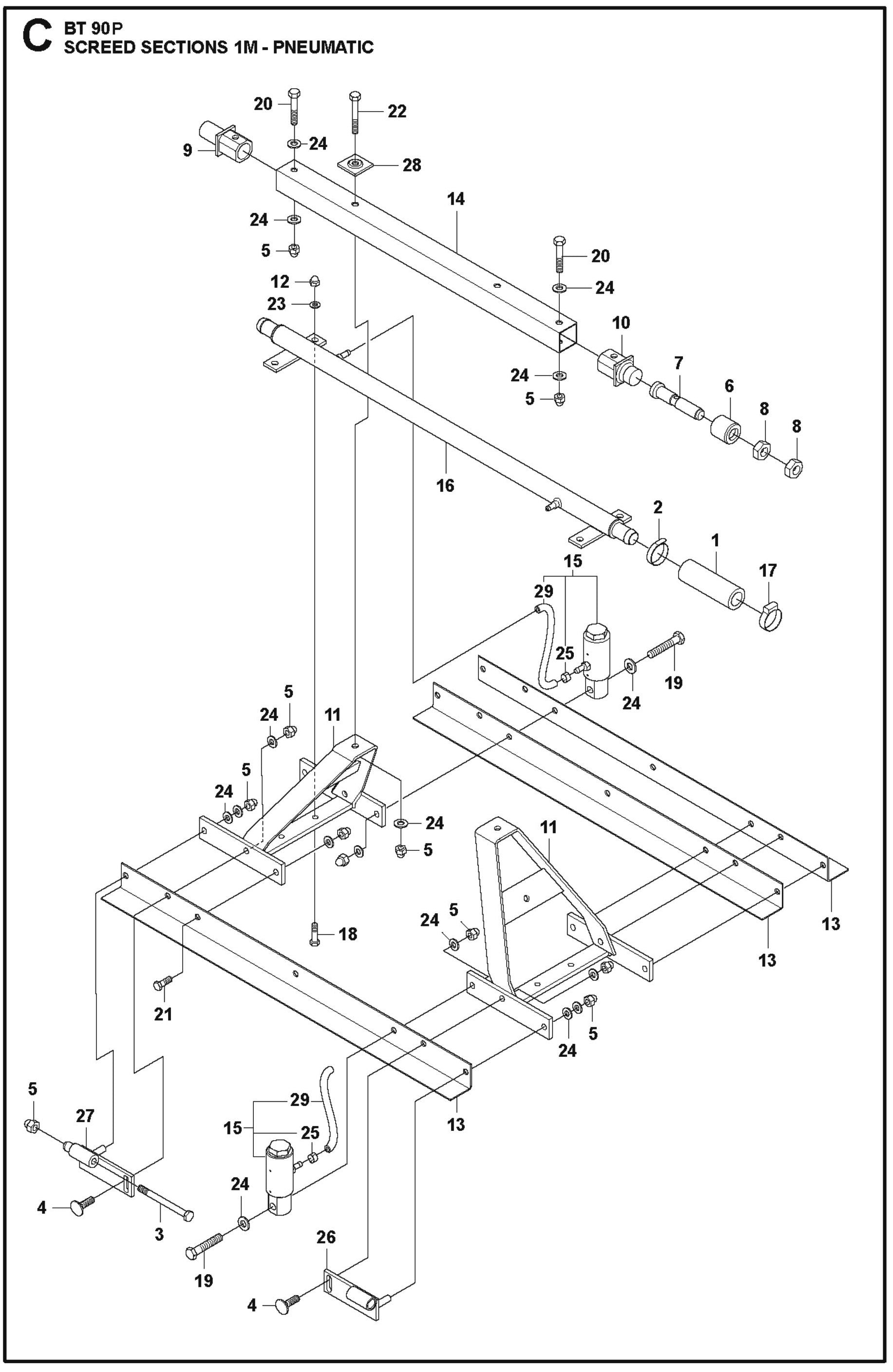 BT 90P Screed Sections 1M Pneumatic For BT 90 P Truss Screed By Husqvarna