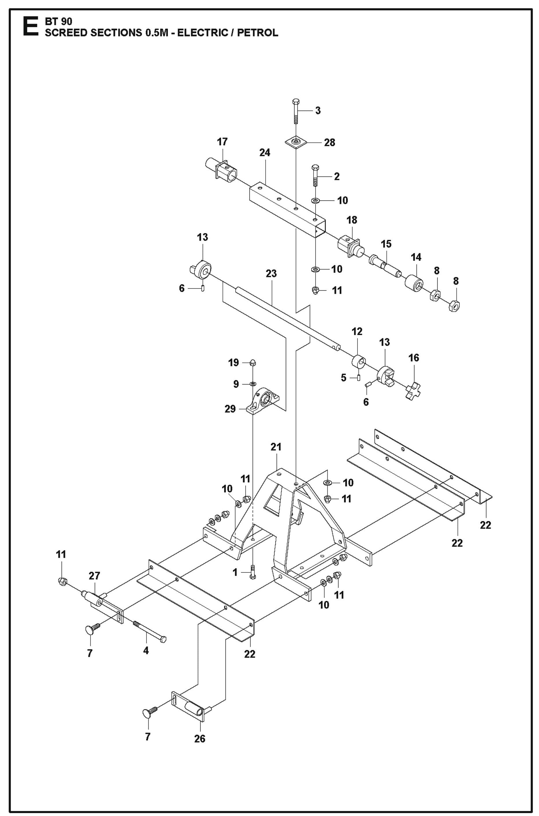 Screed Sections 0.5M Electric/Petrol For BT 90 Pneumatic Truss Screed By Husqvarna