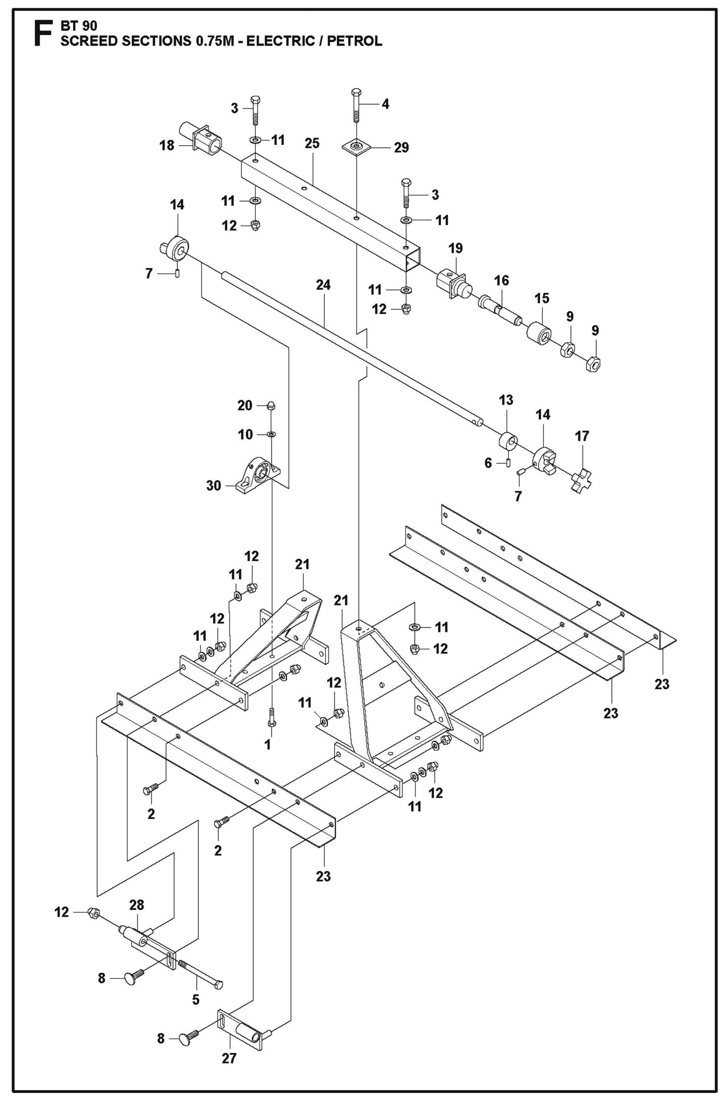 Screed Sections 0.75M Electric/Petrol For BT 90 Pneumatic Truss Screed By Husqvarna