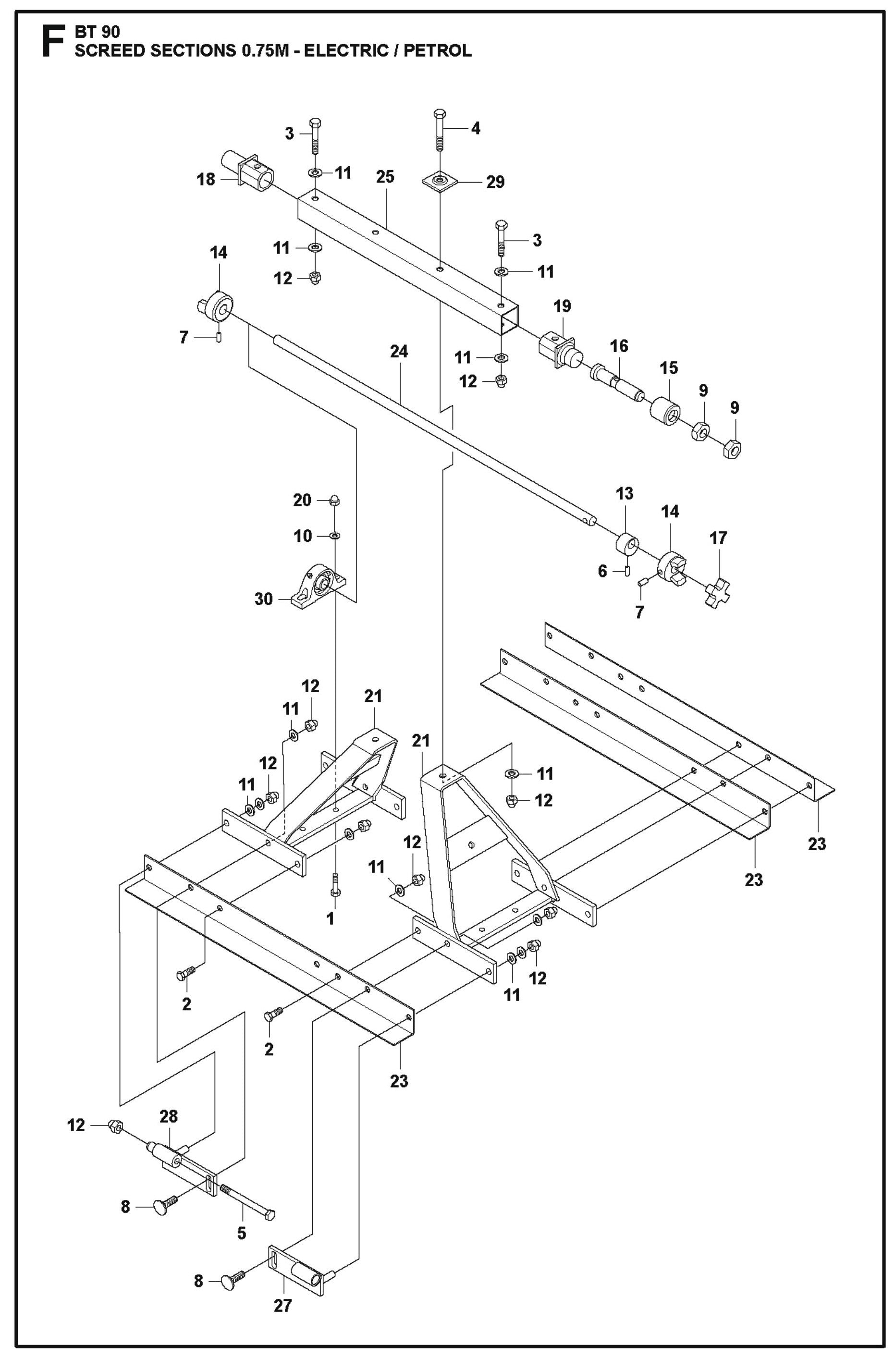 Screed Sections 0.75M Electric/Petrol For BT 90 Pneumatic Truss Screed By Husqvarna