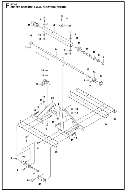 Screed Sections 0.75M Electric/Petrol For BT 90 Pneumatic Truss Screed By Husqvarna
