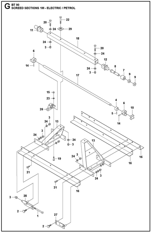 Screed Sections 1M Electric/Petrol For BT 90 Pneumatic Truss Screed By Husqvarna