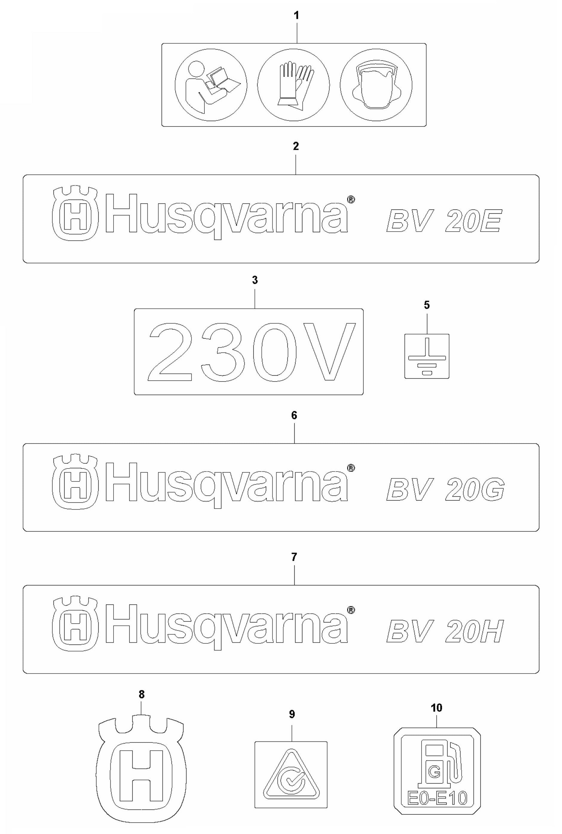 BV 20E,BV 20G,BV 20H Decals Assembly Parts