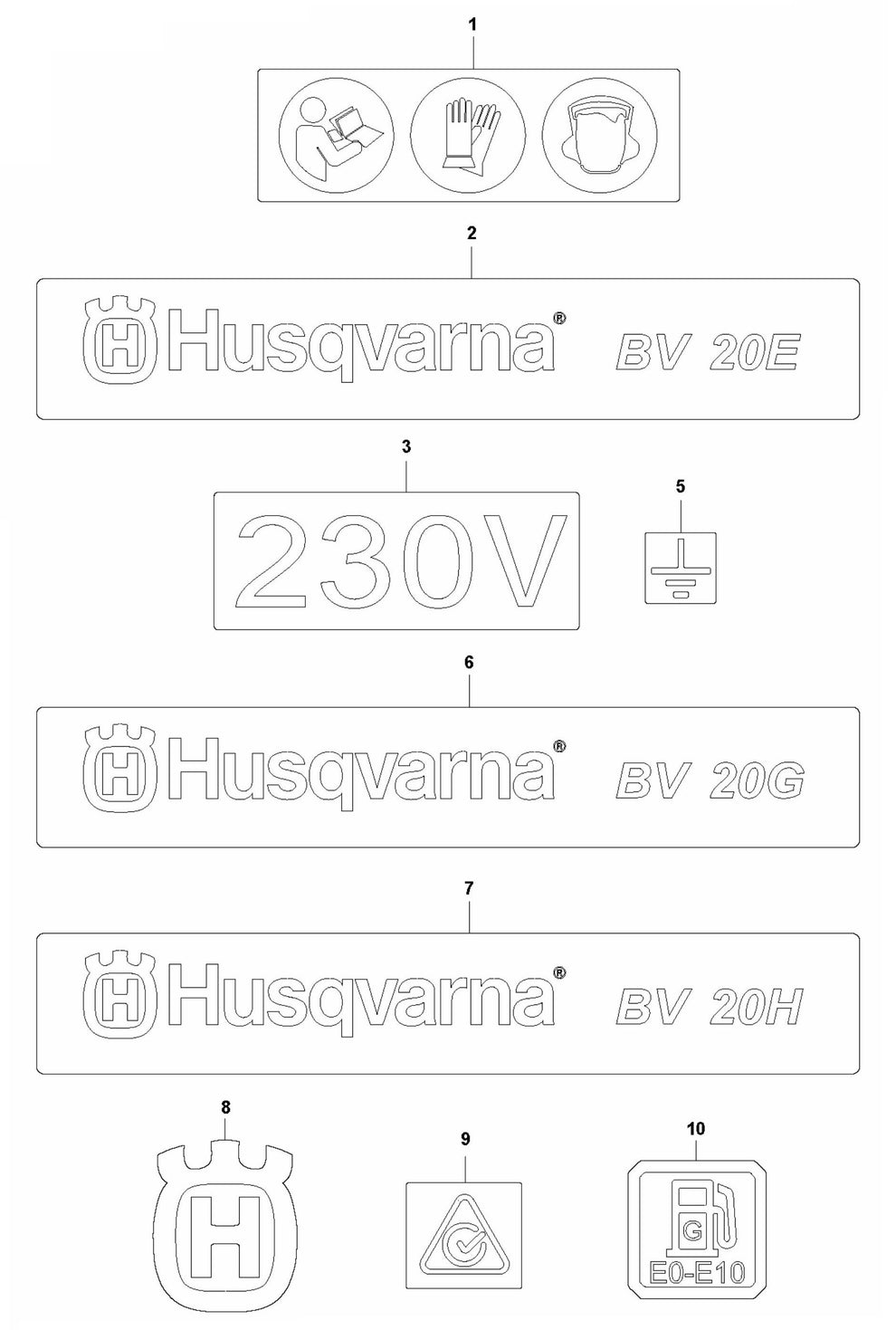 BV 20E,BV 20G,BV 20H Decals Assembly Parts