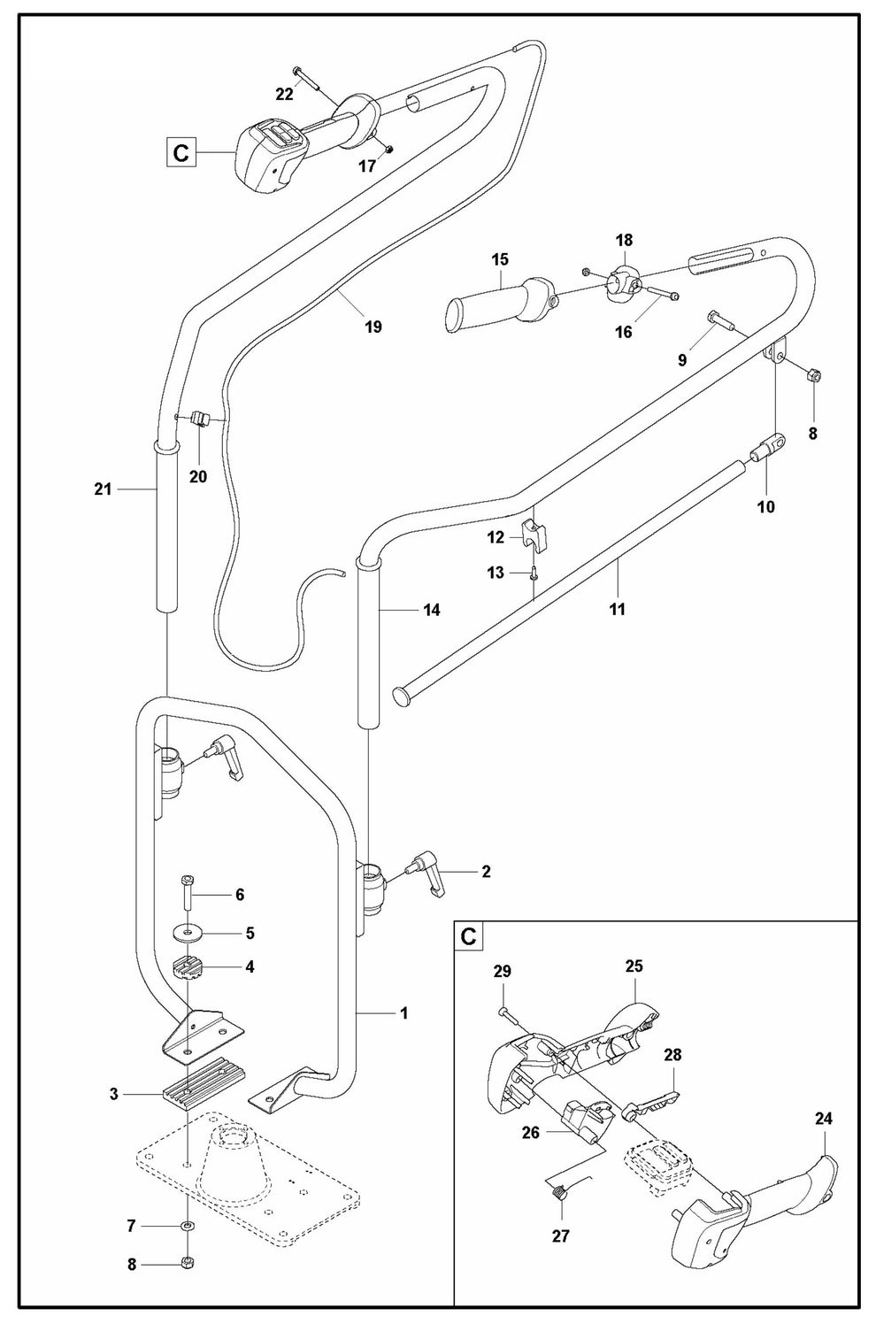 BV 30i Handle Assembly Parts by Husqvarna
