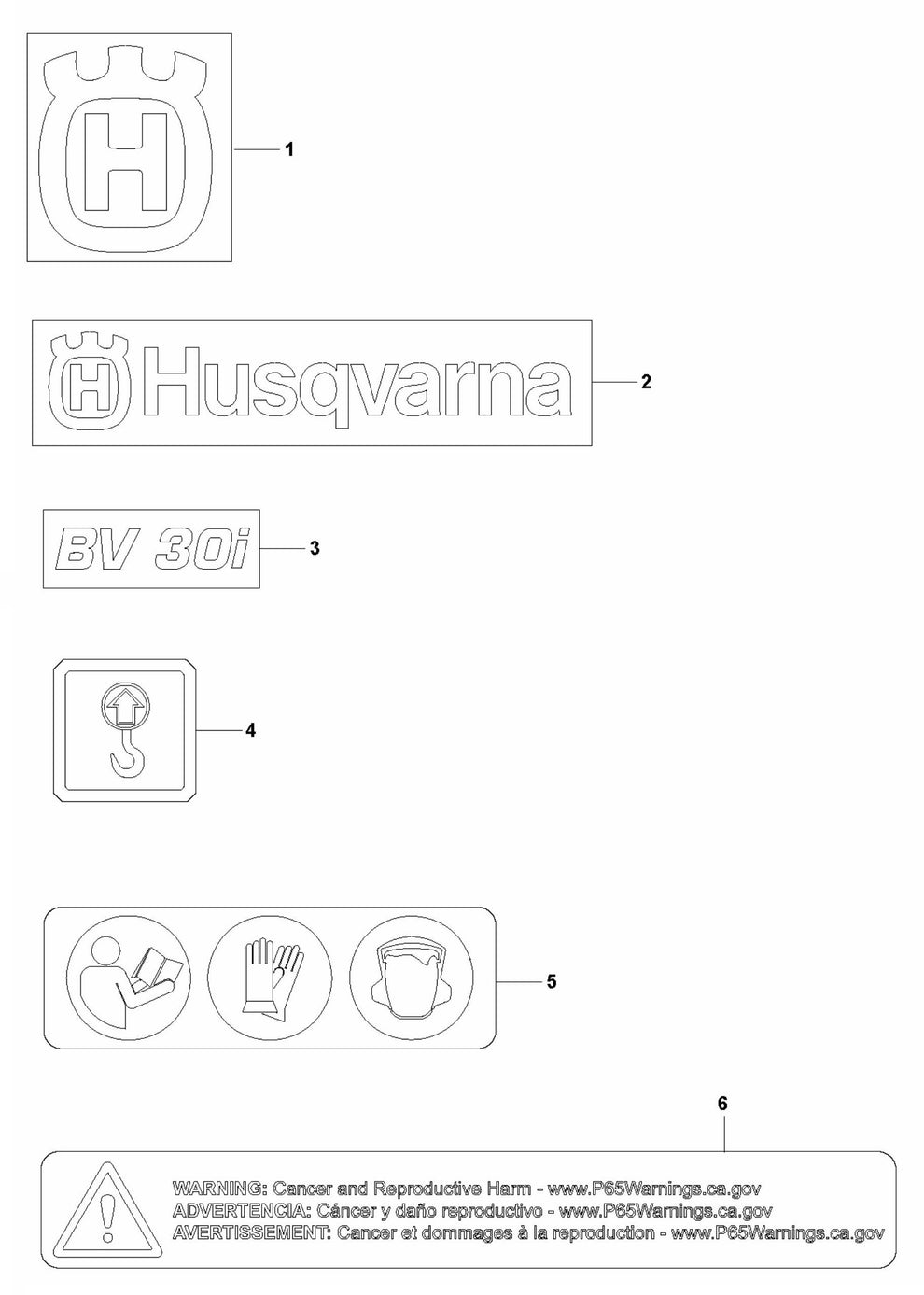 BV 30i Decals Assembly Parts by Husqvarna