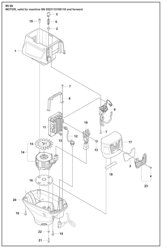 Motor, Valid For Machines SN 2023113100118 and Forward For BV 30i Electrical Power Concrete Screed By Husqvarna