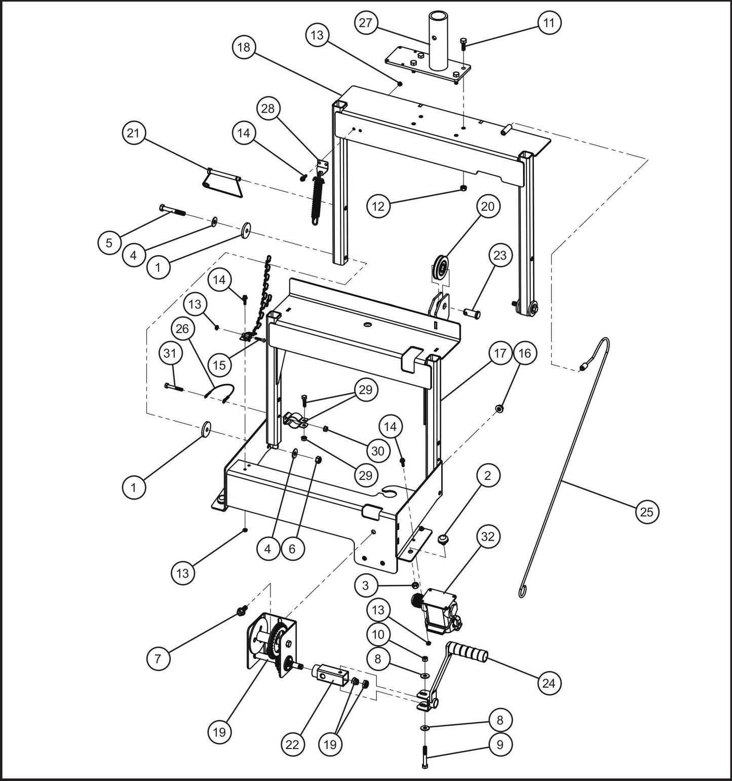 Vertical Balloon Light Install Group (1 of 2) Assembly Parts For Maxi-Lite II and Night-Lite Pro II Units (SN 07-002729 and UP) by Allmand