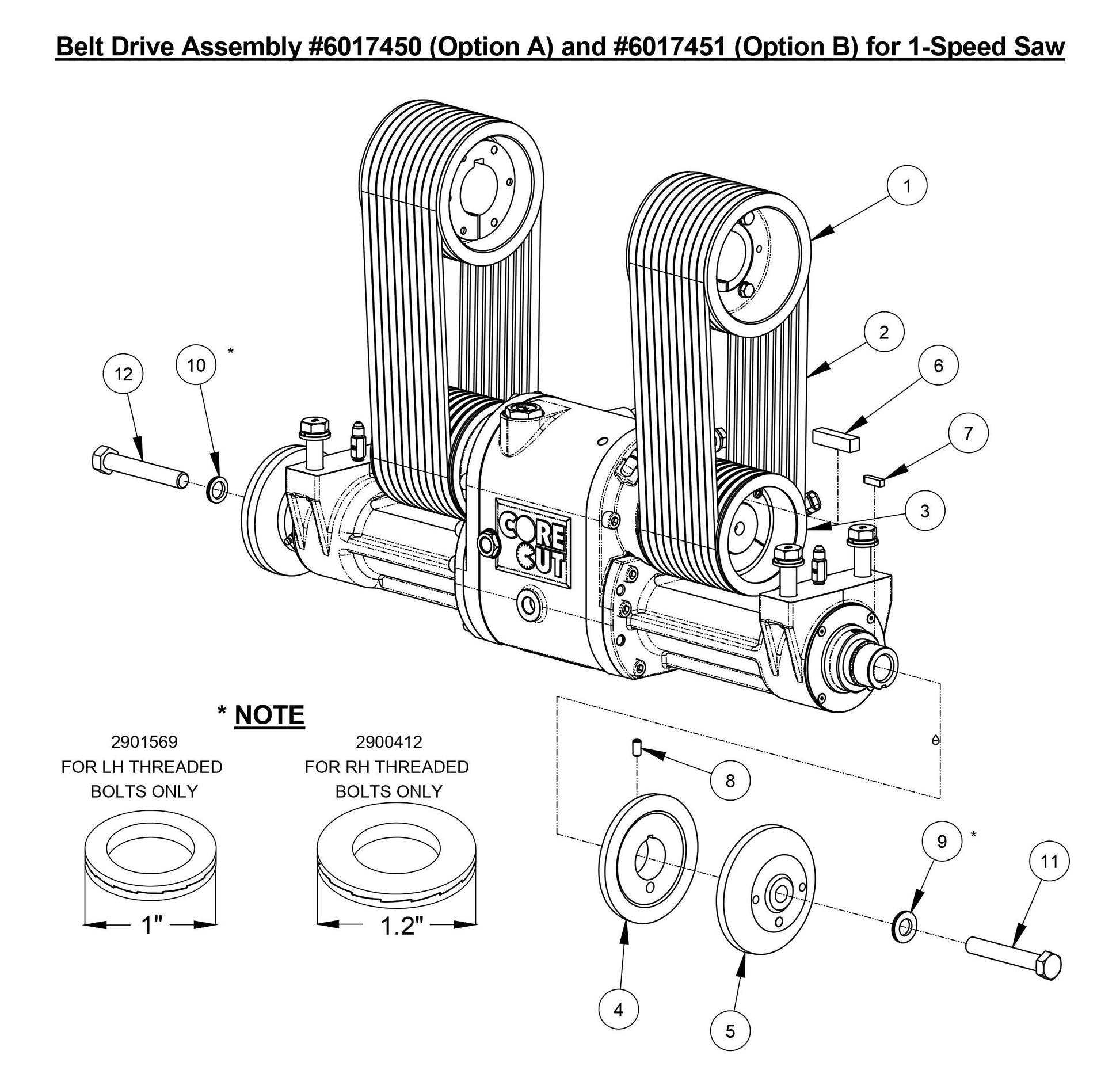 CC7574DD Belt Drive Assembly (Option B) for 1-Speed Saw (48'' Blade Drive)