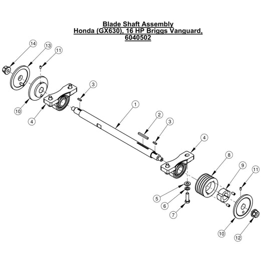 CC1800XL Blade Shaft Assembly Honda (GX630) 16 HP Briggs Vanguard