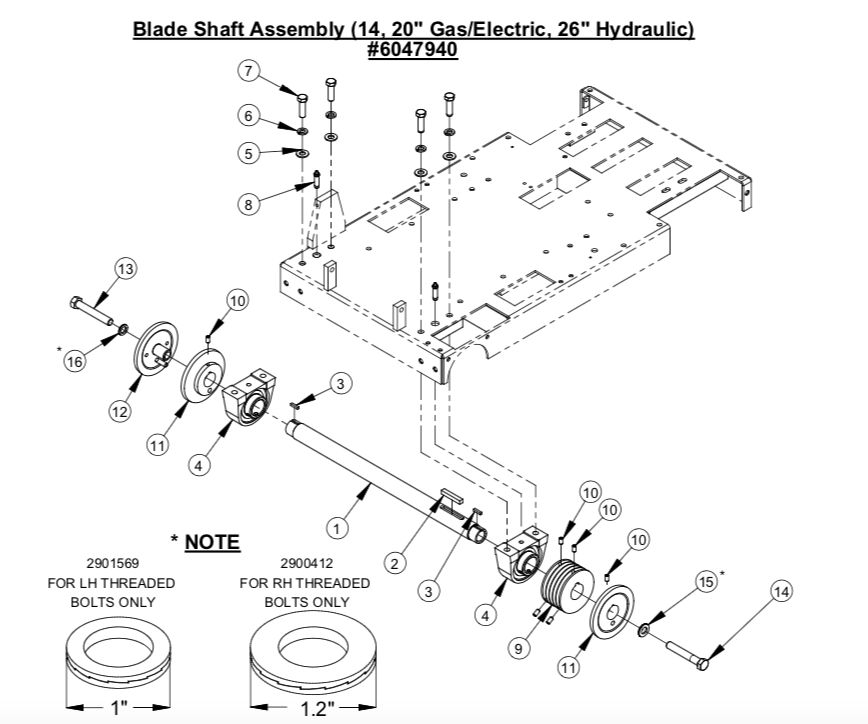 CC2500 Blade Shaft Assembly (14, 20&quot; Gas/Electric, 26&quot; Hydraulic)