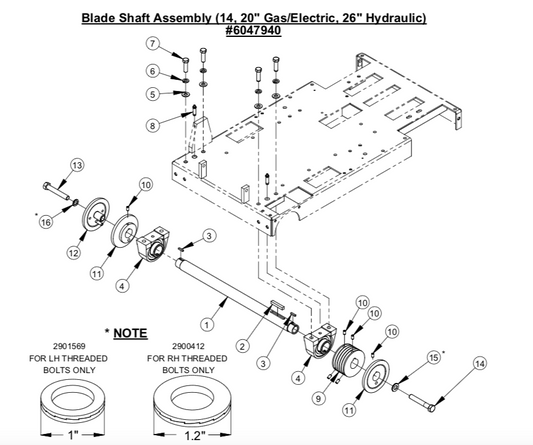 CC2500 Blade Shaft Assembly (14, 20&quot; Gas/Electric, 26&quot; Hydraulic)